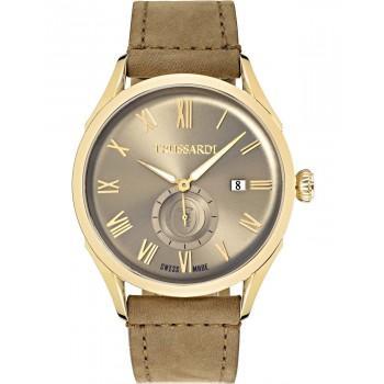 TRUSSARDI Milano Swiss Made - R2451105002,  Gold case with Brown Leather Strap