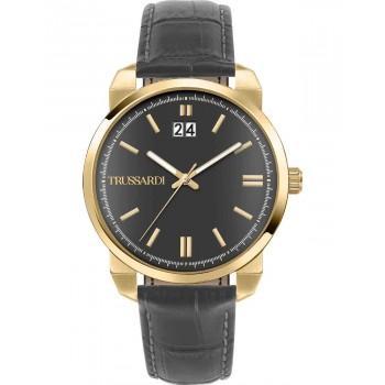 TRUSSARDI T-City - R2451154002,  Gold case with Grey Leather Strap