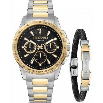 TRUSSARDI Τ-Hawk Chronograph Gift Set - R2453153003,  Silver case with Stainless Steel Bracelet