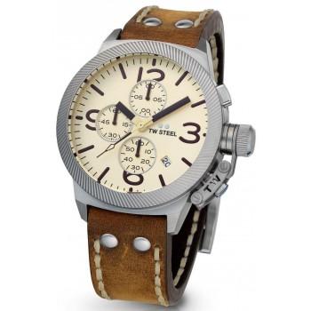 TW STEEL Canteen Chronograph - CS104,  Silver case with Brown Leather Strap