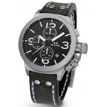 TW STEEL Canteen Chronograph - CS105,  Silver case with Grey Leather Strap