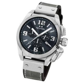 TW STEEL Canteen - TW1013  Silver case, with Grey Leather Strap