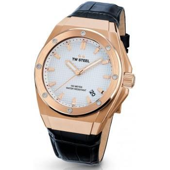 TW STEEL CEO Tech - CE4109,  Rose Gold case with Black Leather Strap