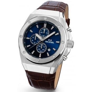 TW STEEL CEO Tech Chronograph  - CE4107,  Silver case with Brown Leather Strap