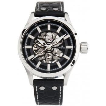 TW STEEL Volante Skeleton  Automatic - VS130 Silver case with Black Leather Strap