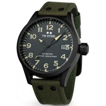 TW STEEL Volante - VS102,  Grey case with Green Fabric & Leather Strap