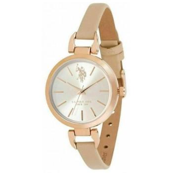 U.S. POLO Andrienne Crystal - USP8097IV,  Rose Gold case with Beige Leather Strap