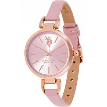 U.S. POLO Andrienne Crystal - USP8098PK,  Rose Gold case with Pink Leather Strap