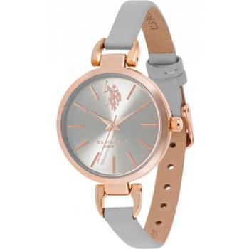 U.S. POLO Andrienne Crystal - USP8099GY,  Rose Gold case with Grey Leather Strap