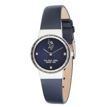 U.S. POLO Angelique - USP8254BL,  Silver case with Blue Leather Strap