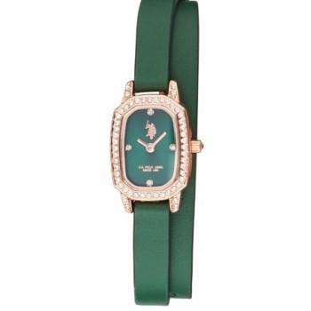 U.S. POLO Bridget - USP8251GR,  Rose Gold case with Green Leather Strap