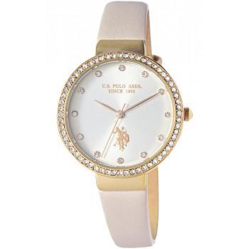 U.S. POLO Camille Crystal - USP8105YG,  Gold case with Beige Leather Strap