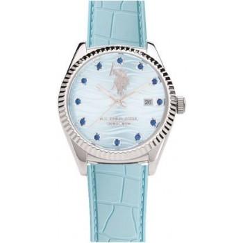 U.S. POLO Jacob - USP8241AQ,  Silver case with Light Blue Leather Strap