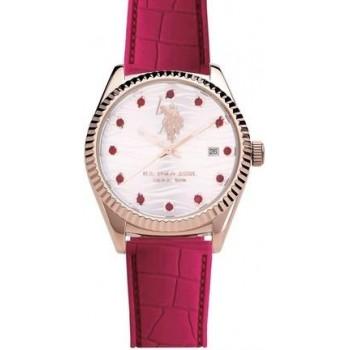 U.S. POLO Jacob - USP8243RD,  Rose Gold case with Bordeaux Leather Strap