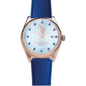 U.S. POLO Jacob - USP8244BL,  Rose Gold case with Blue Leather Strap