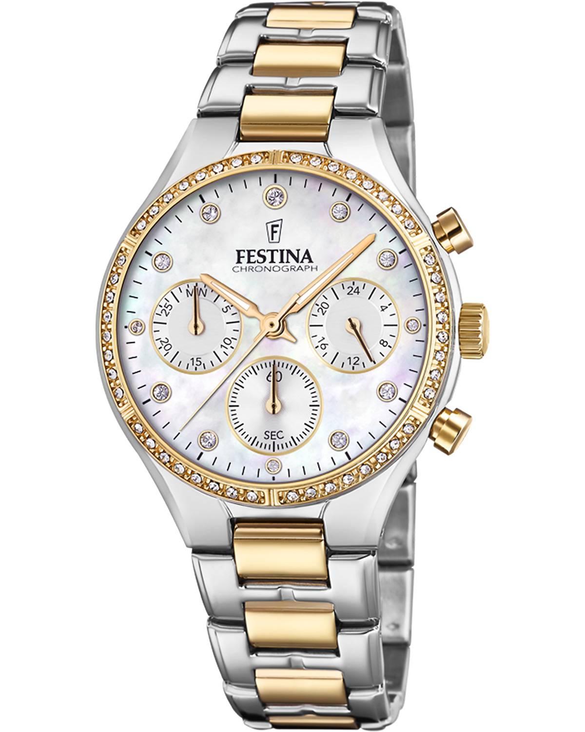 FESTINA Boyfriend Crystals Chronograph Gift Set - F20402/1 , Silver case with Stainless Steel Bracelet